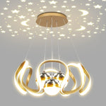 suspension lumineuse moderne noir doré boules lumière câbles suspendus forme circulaire ondulée