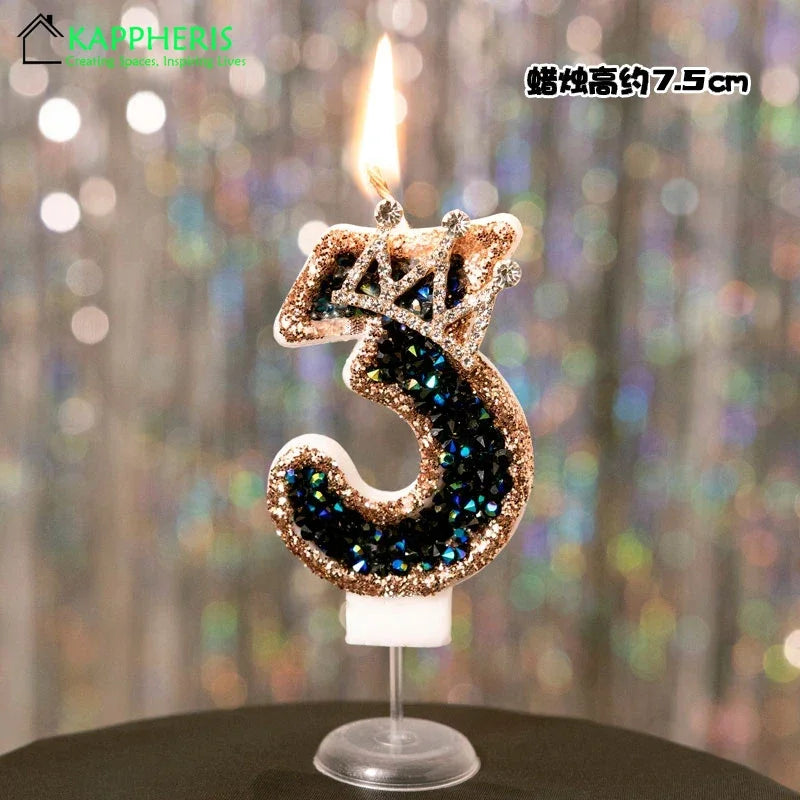 bougies anniversaire décoratives noir doré strass brillantes chiffre festives gâteau