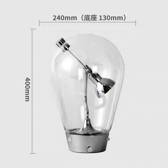 lampe table transparente industrielle abat jour texturé base métal argenté led chambre