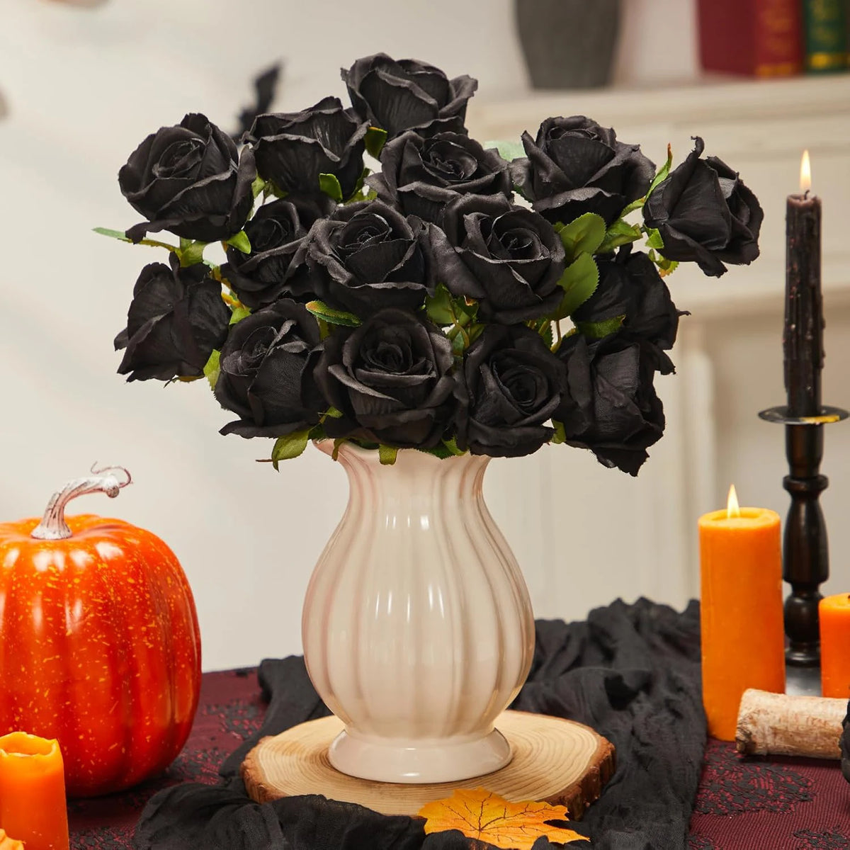 bouquet roses artificielles fleurs soie blanches rouges noires décorations mariage intérieur vases fête anniversaire
