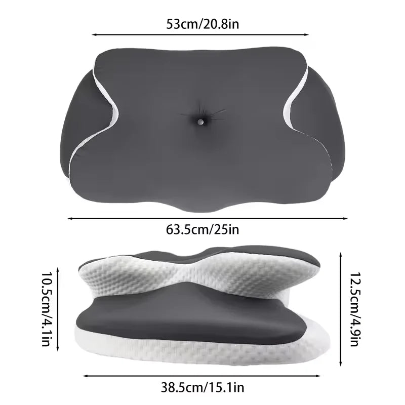 coussin sommeil mousse mémoire forme ergonomique gris blanc support cou voyage massage lit