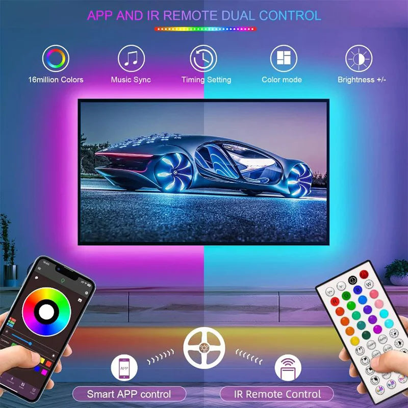 ruban led multicolore moderne adhésif télécommande synchronisation musicale controle application 10m 15m 20m 30m