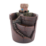 pots plante résine marron gris miniature maison toit chaume fenêtre bleue rustic