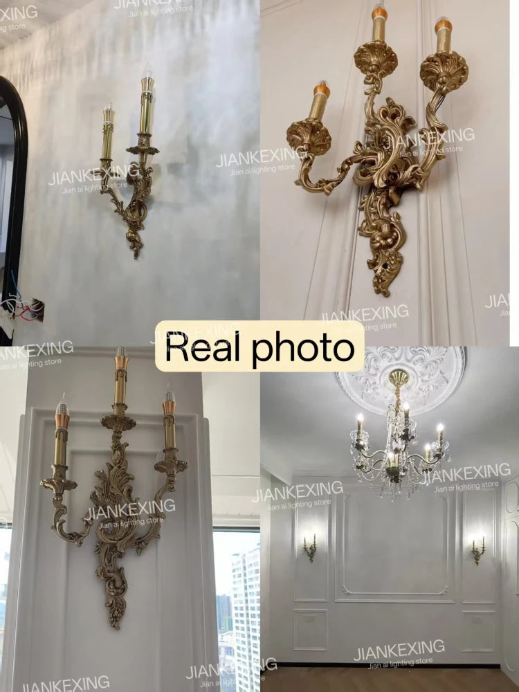applique murale baroque dorée ornements floraux trois bras éclairage led murale fixée 36cm haute