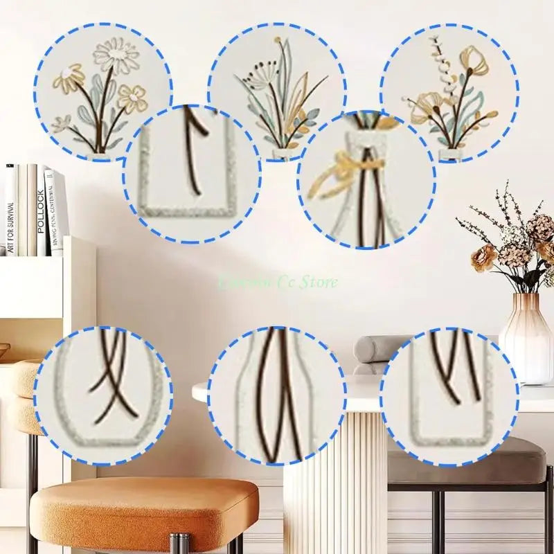 décoration murale moderne fleurs stylisées blanc doré vert branches adhésif chambre salon élégante