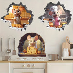 autocollants murals souris cuisine cartoon fromage légumes ustensiles pvc résistants blanc beige gris