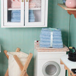 serviettes bain miniature rayées blanc bleu clair opaques ruban