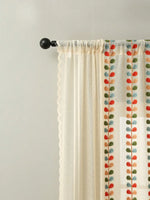 rideau moderne rustique feuilles brodées couleur beige vert orange bleu semi transparent salon maison