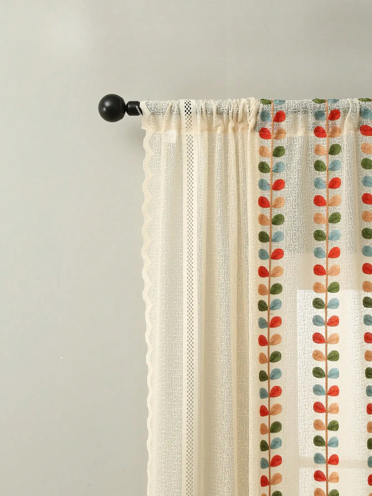 rideau moderne rustique feuilles brodées couleur beige vert orange bleu semi transparent salon maison