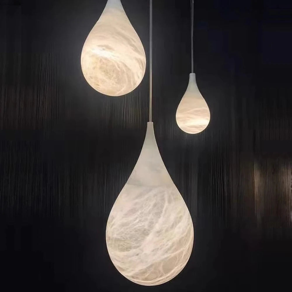 suspension moderne marbre blanc beige résine câble suspendu led contemporaine