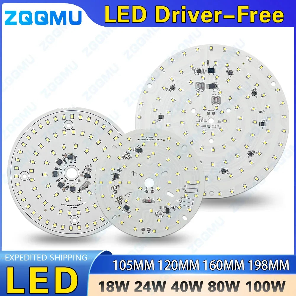 plaque led blanc diodes rondes modernes circuits intégrés connecteurs 105mm 120mm 160mm 198mm 80w