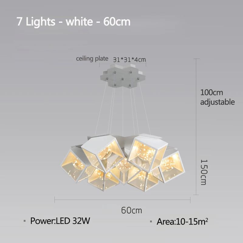 lampe suspendue moderne cubiques géométriques noir blanc chaînes interrupteur tactile chambre salon