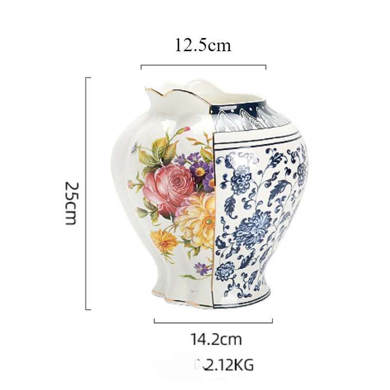 vase céramique classique blanc bleu fleurs traditionnelles décoration intérieure salon