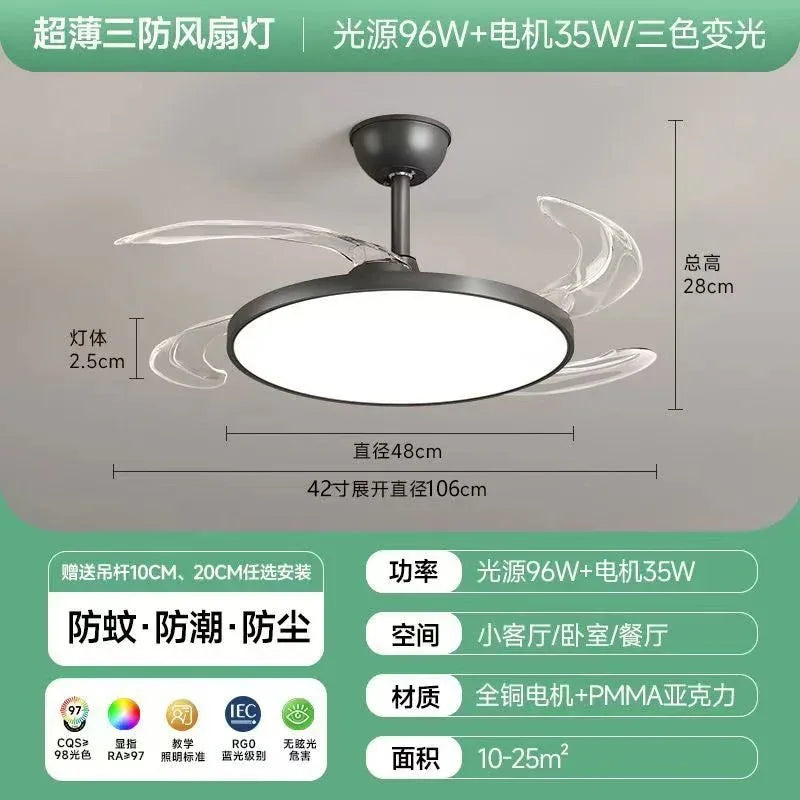 ventilateur blanc transparent moderne 42 48 pouces led télécommande