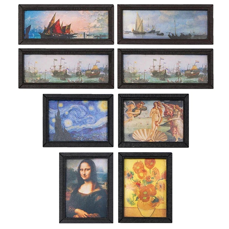 cadres art classiques noir bateau mona lisa van gogh maison poupée