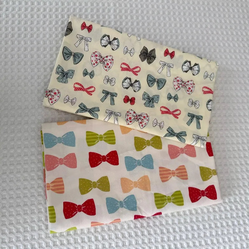 tissu popeline coton biodegradable 160x50cm moderne rayures diagonales points nœuds blanc bleu rose vert