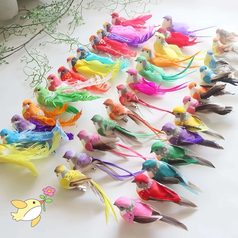 oiseau artificiel réaliste plumes colorées décoration jardin mariage bricolage clips métalliques intérieur