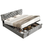 Lit capitonné 160x200 avec tête de lit en ardoise et velours gris