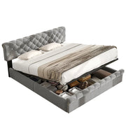 Lit capitonné 160x200 avec tête de lit en ardoise et rangement, velours gris pour chambre adulte