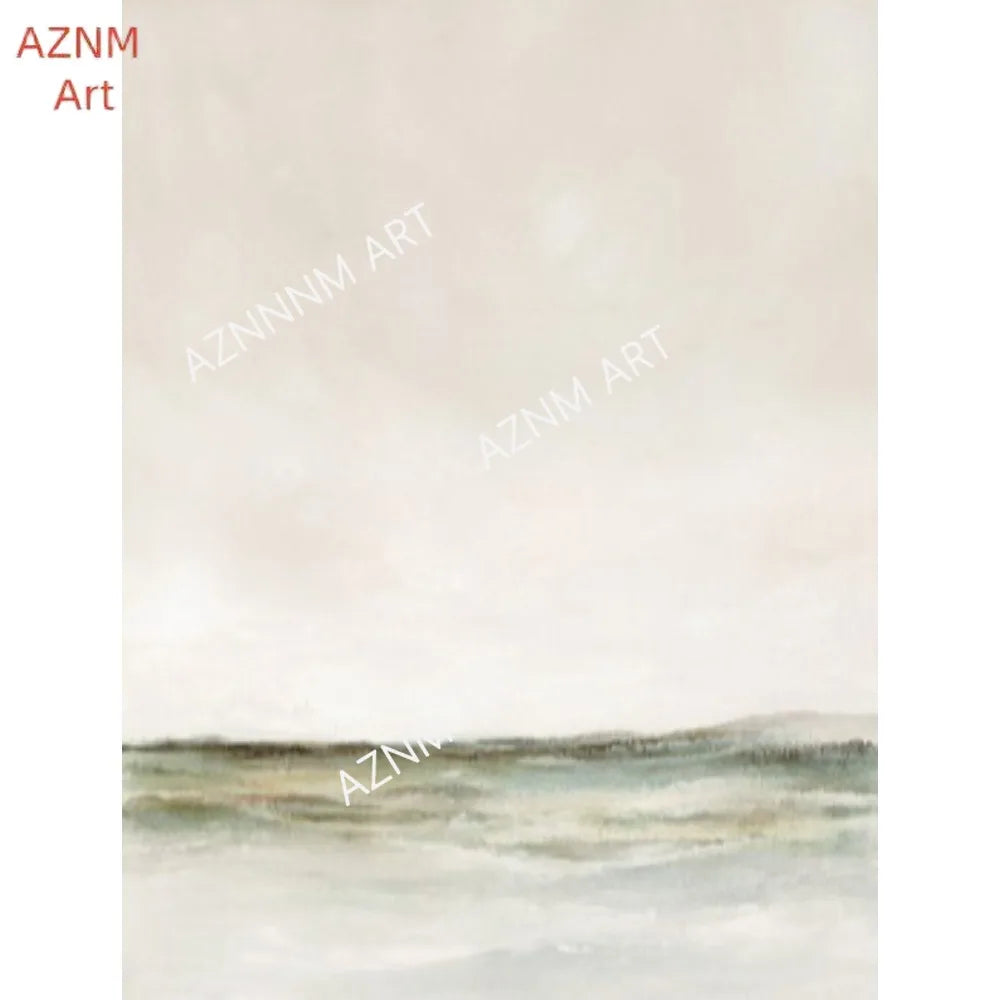 tableau abstrait minimaliste toile beige gris vert vague 40x50cm 30x40cm 20x30cm