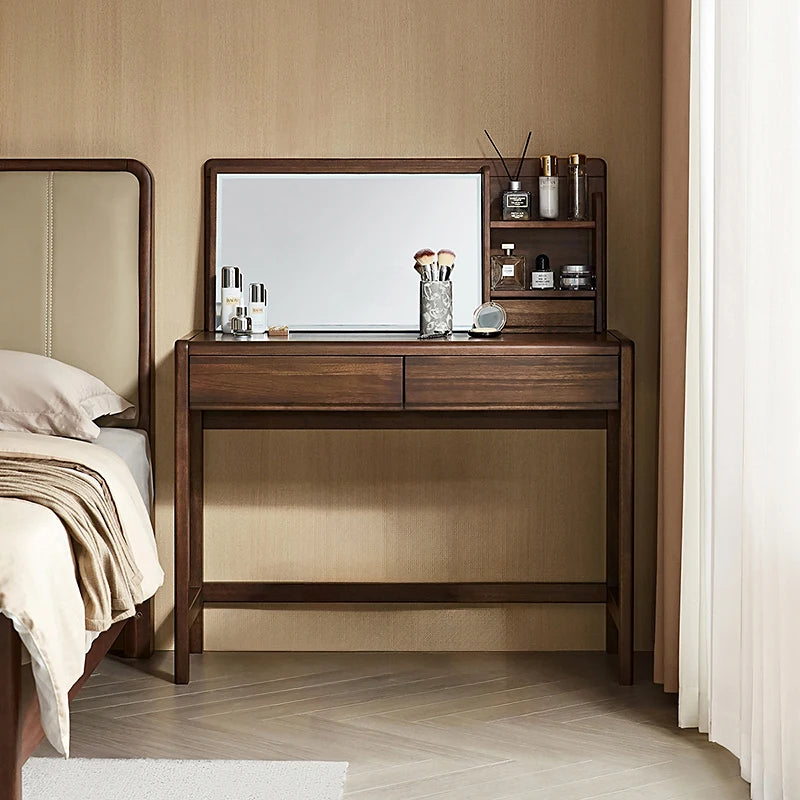 coiffeuse chambre bois marron moderne tabouret lampe vase fleurs cadre mural(rng)