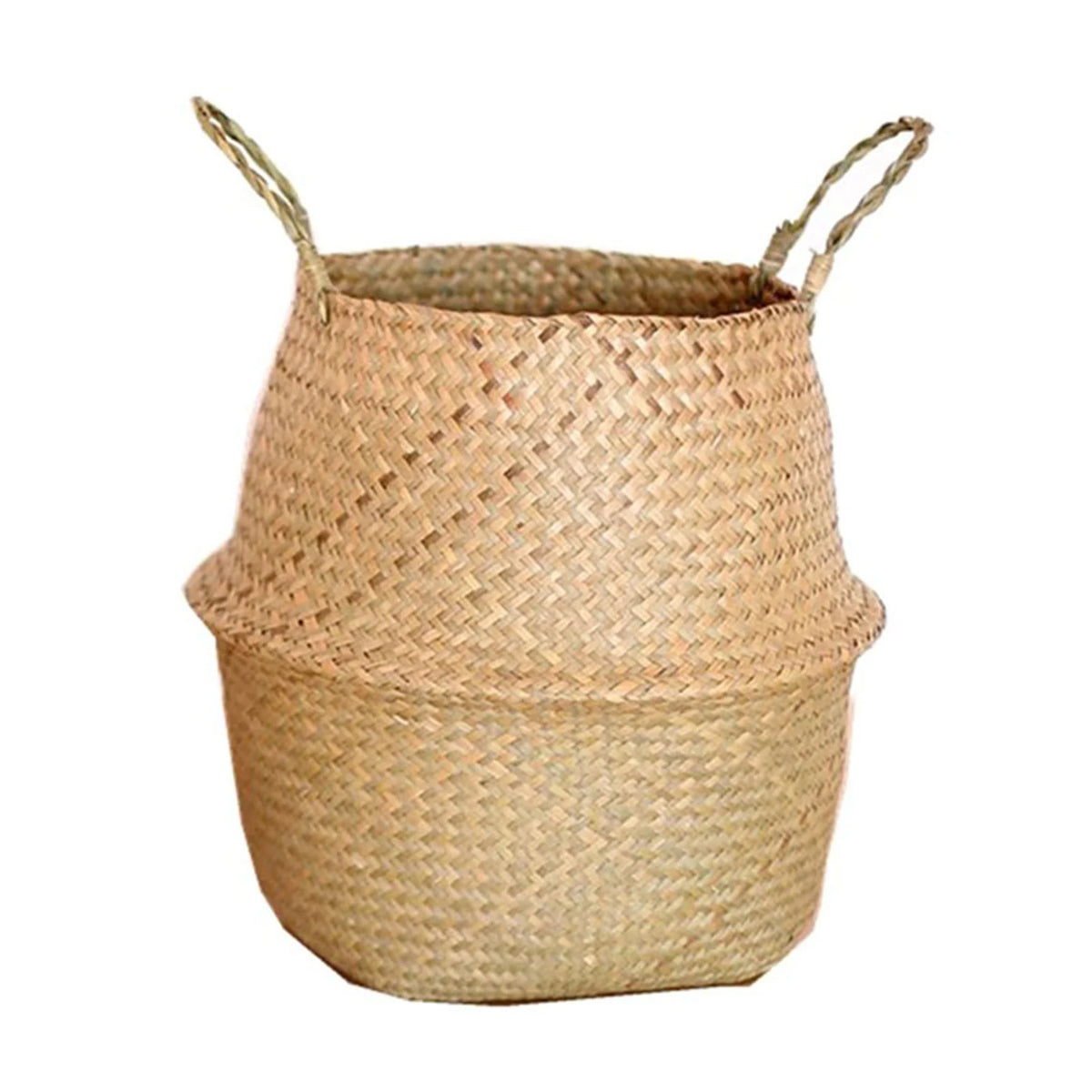 panier pliable tissage paille naturel rustique poignées porte plantes decoration maison