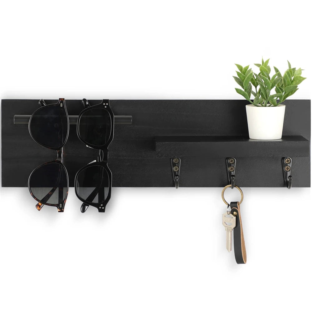porte clés mural bois moderne vis fixations rangement horloge lunettes plantes