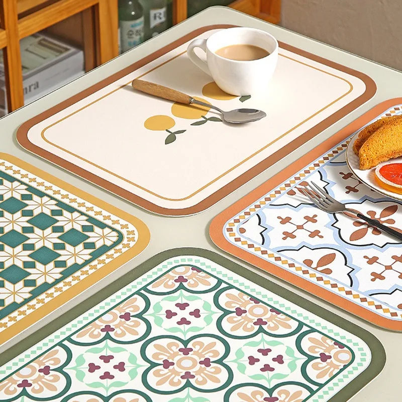 tapis table classique motifs floraux géométriques silicone respectueux environnement vert beige marron orange