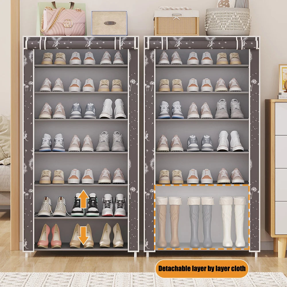 meuble chaussures moderne gris beige couches pieds métalliques organisation chaussures sacs mains fonctionnel