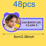 étiquettes personnalisables adhésives enfants couleurs bleu rose vert violet motifs floraux modernes textes personnalisables