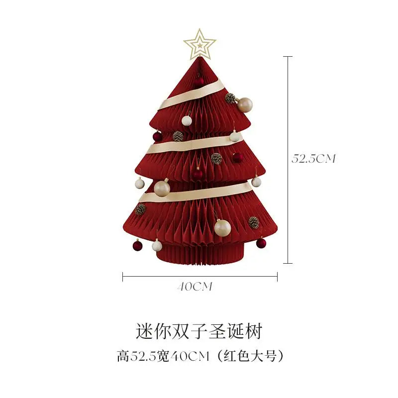 mini sapin noel blanc vert rouge papier plissé boules noel étoile dorée ruban doré