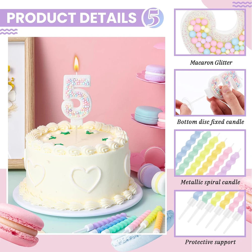 bougies anniversaire numérotées colorées spirales métalliques sucrées décoratives violet rose vert jaune blanc