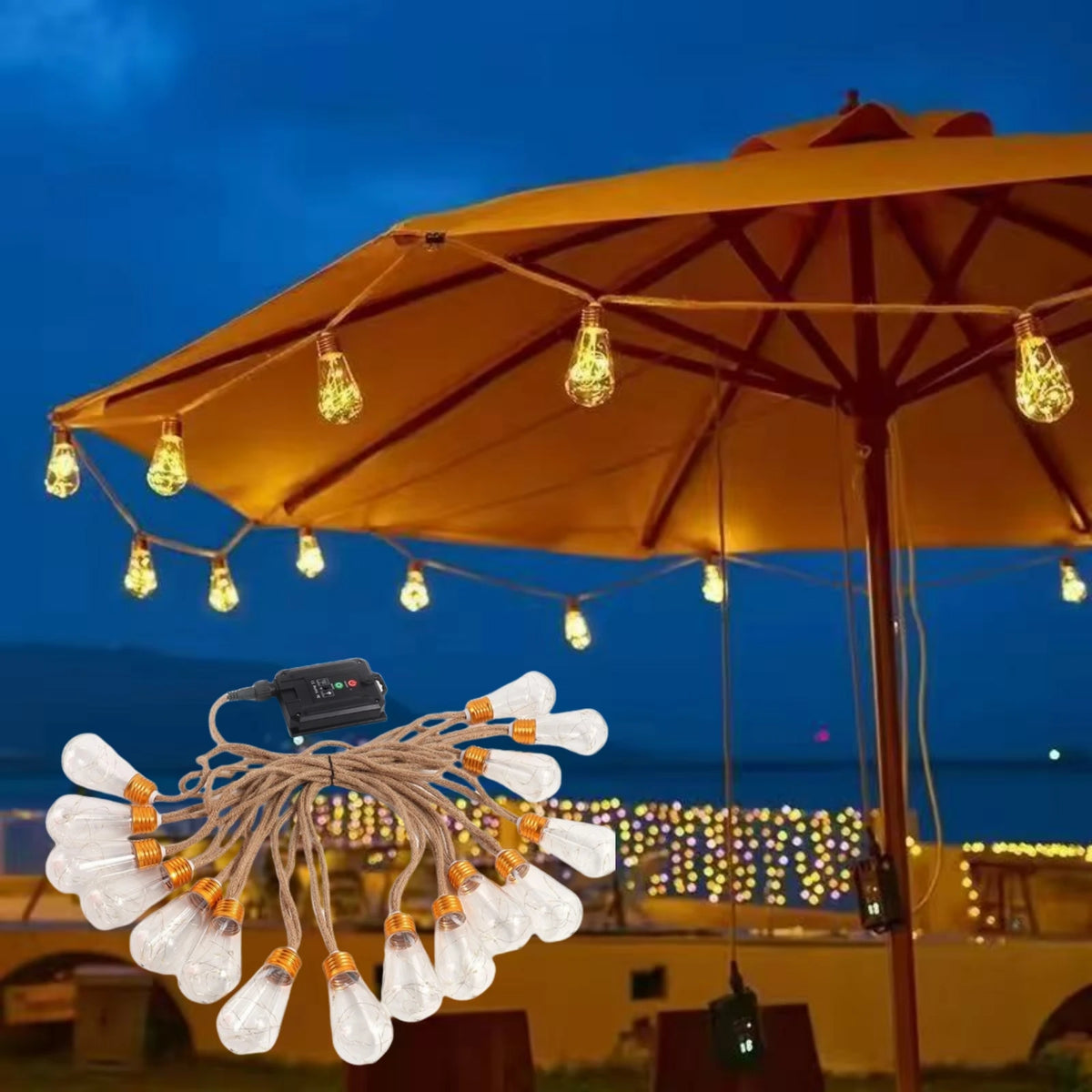 guirlande lumineuse solaire 16 ampoules vintage transparente marron clair bohèmeextérieur