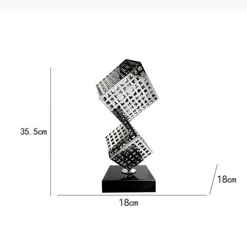 sculpture décorative moderne argenté noir blanc structure cubique motifs fenêtres