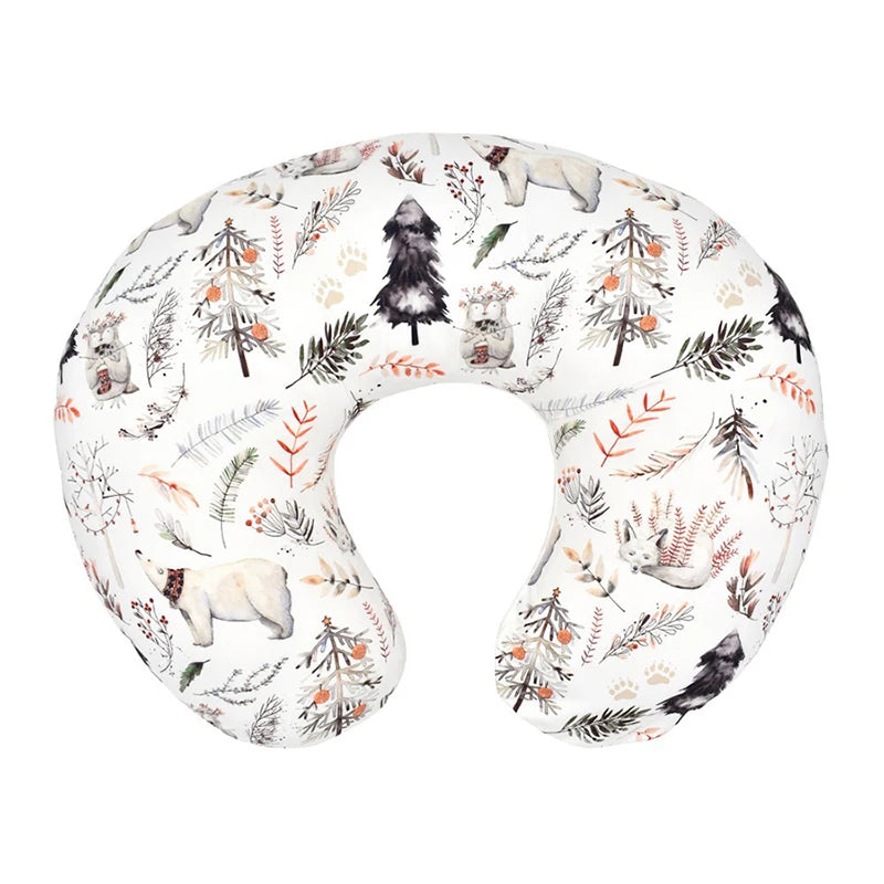 housse coussin allaitement bébé imprimé animal ours renard arbres feuilles moderne blanc unisexe ans