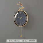 horloge murale moderne or bleu cerf décoration festive salon round métal doré