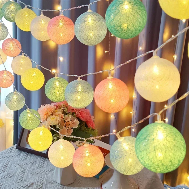 guirlande lumineuse 20 led rose beige vert jaune blanc texture coton moderne extérieur intérieur