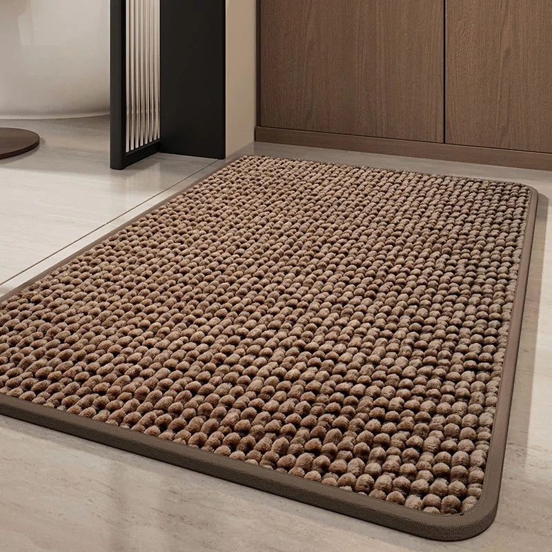 tapis bain antidérapant résistant décoloration texture boule coton moderne beige marron ovale carré polyester
