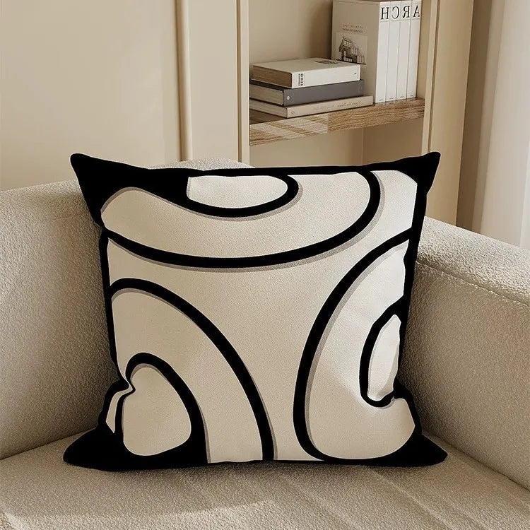 housse coussin moderne motif floral polyester respectueux environnement blanc noir fixations