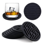 coasters silicone noirs rayures horizontales adhésifs résistants chaleur moderne respectueux l'environnement(viscoses) 10cm 5cm