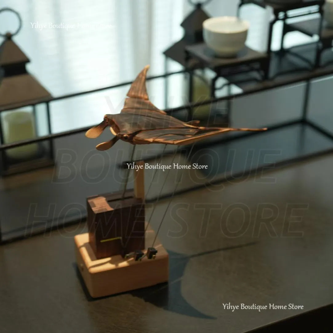 Sculpture décorative manta ray bois bronze occasion anniversaire noël mariageOpaque texture artistique fils tendus