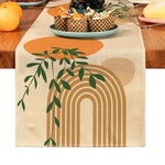 nappe table motif floral abstraite moderne bohème lin couleur beige orange marron vert noir