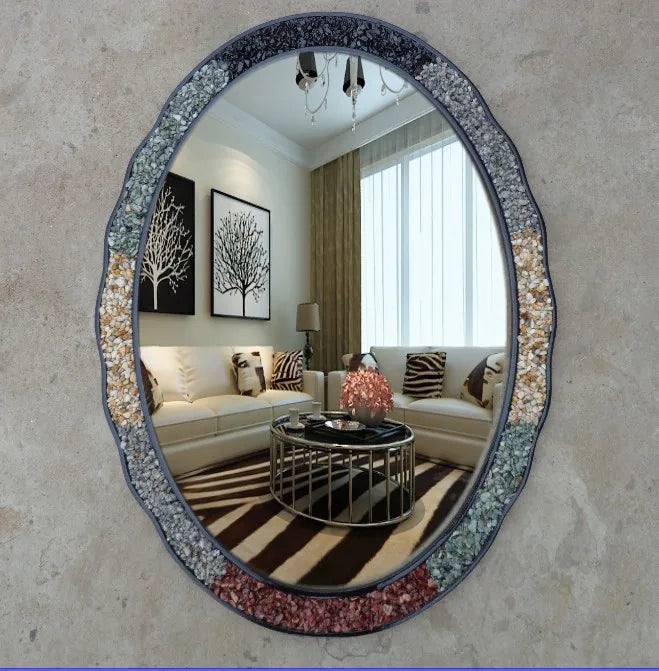 miroir décoratif ovoïde coquillages bohème accueil maison accessoires deco coquillage bordure ornemental
