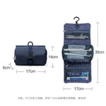 sac toilette pliable suspendu compartiments zippés poches mesh miroir polyester bleu marine gris minimaliste
