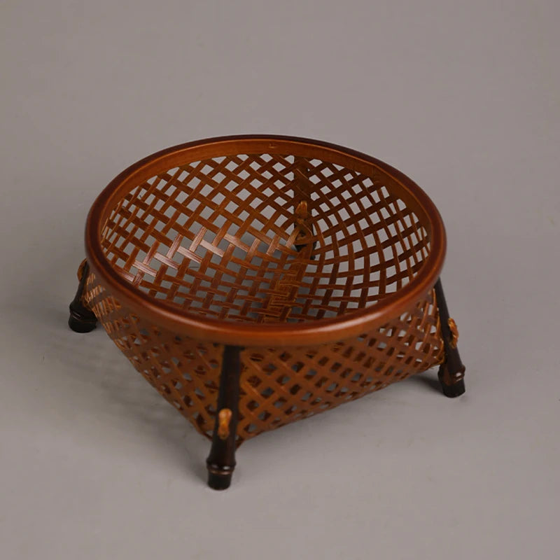 panier rond tressé marron clair fruits rangement cuisine traditionnel artisanal chambre thé semi transparent