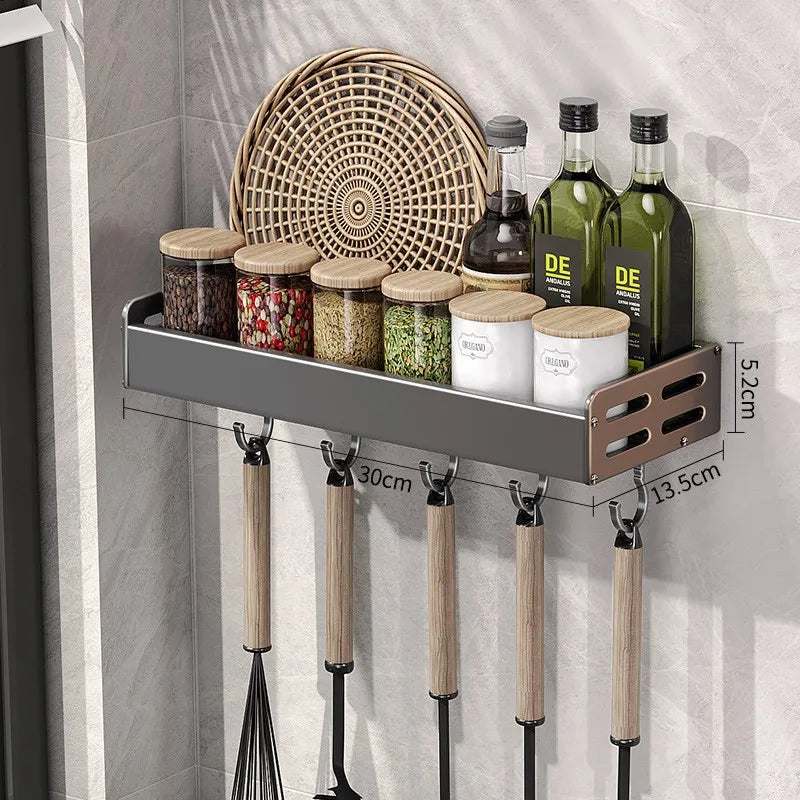 étagère murale cuisine acier inoxydable gris multifonctionnelle moderne rangement ustensiles bouteilles condiments papier essuyer
