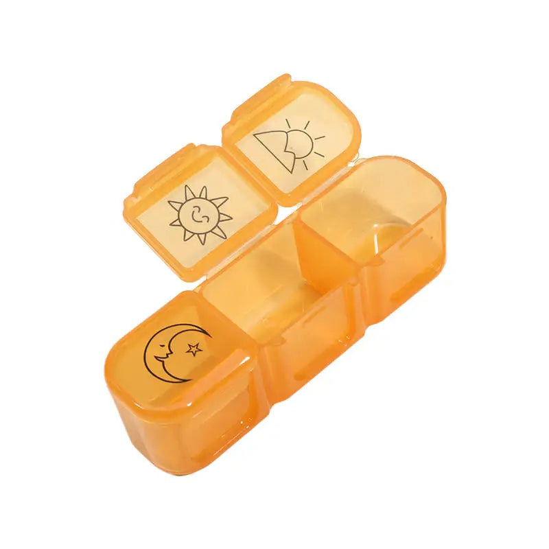 organisateur pilules violet moderne compartiments soleil lune étoiles pratique portable voyage orange