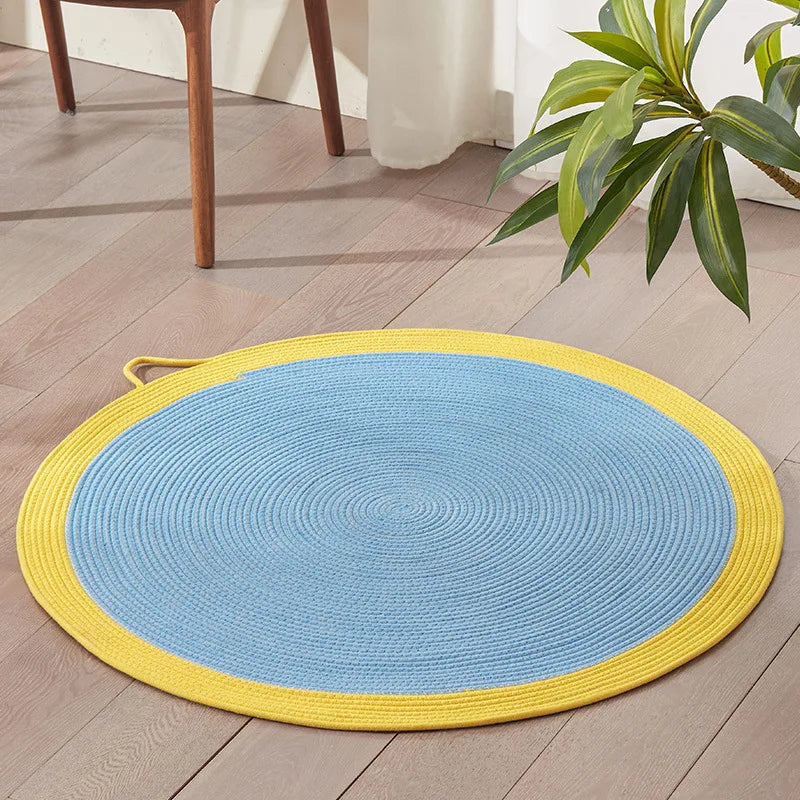 tapis chat griffoir marron beige bleu clair texture ondulée bordure tressée moderne 40cm 100cm