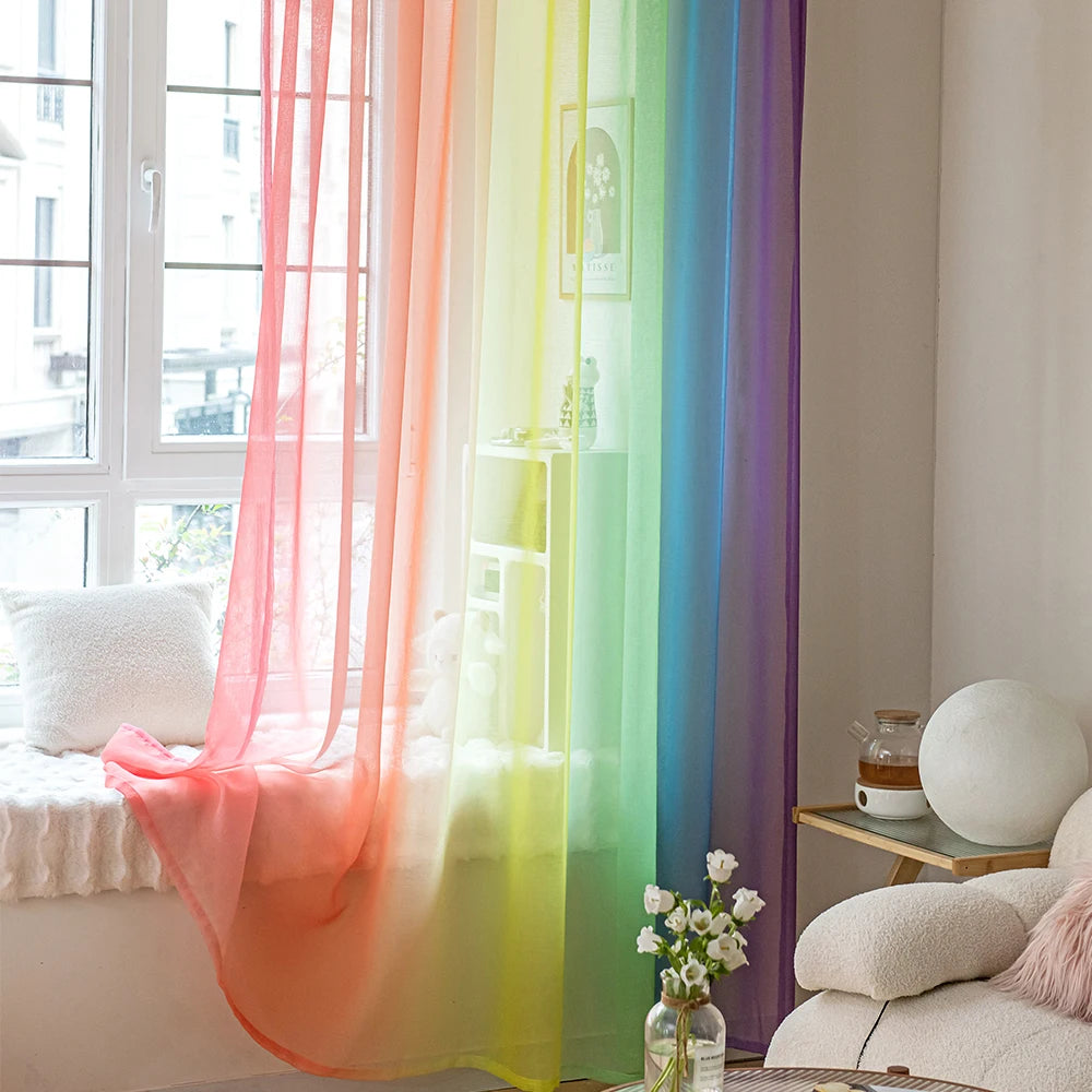 rideaux transparents arc ciel violet bleu vert jaune orange rouge légers modernes chambre coucher
