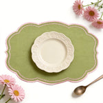 sets table vert olive rose brodé dimensions 42x30cm champêtre assiettes tasses couverts